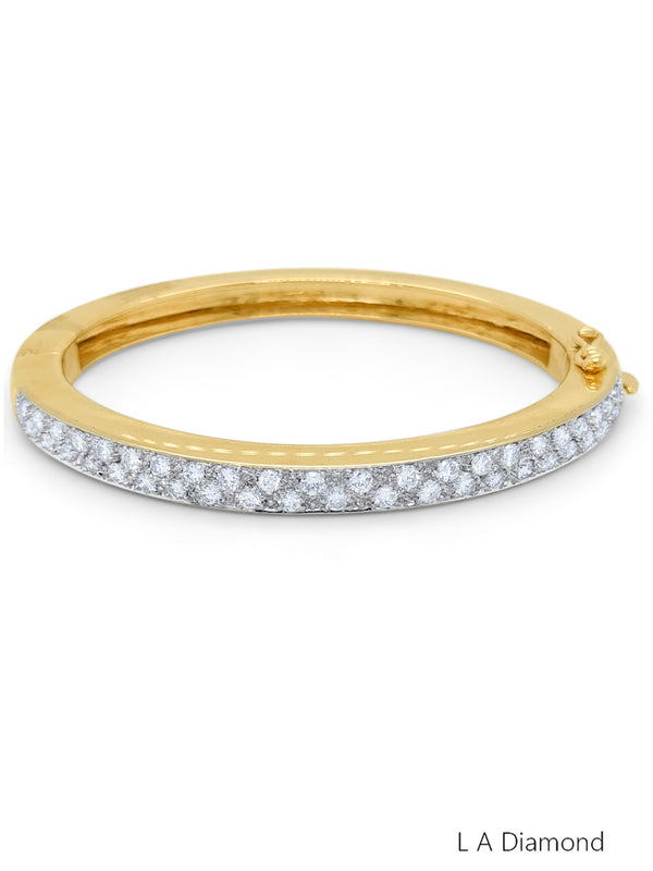18k Yellow Gold Diamond Round Cut Hinged Bangle Bracelet 2c - LA DIAMOND
