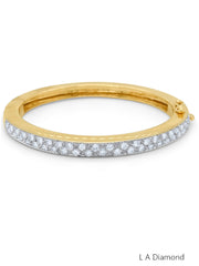 18k Yellow Gold Diamond Round Cut Hinged Bangle Bracelet 2c