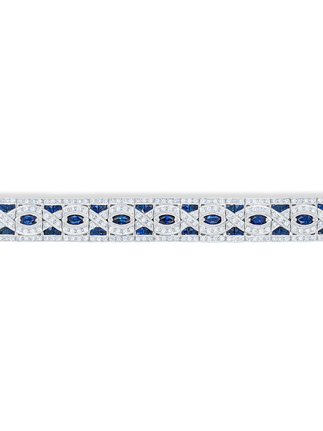 14k White Gold Diamond Bracelet with Sapphire - LA DIAMOND