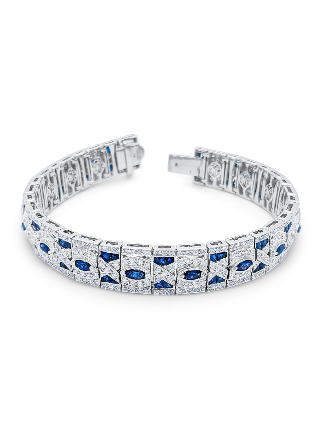 14k White Gold Diamond Bracelet with Sapphire - LA DIAMOND