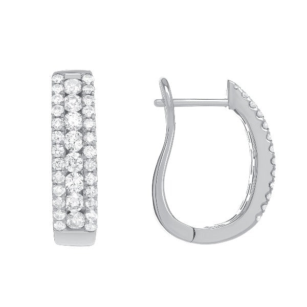 1 CT. T.W. Diamond Triple Row Hoop Earrings in 14K White Gold - LA DIAMOND