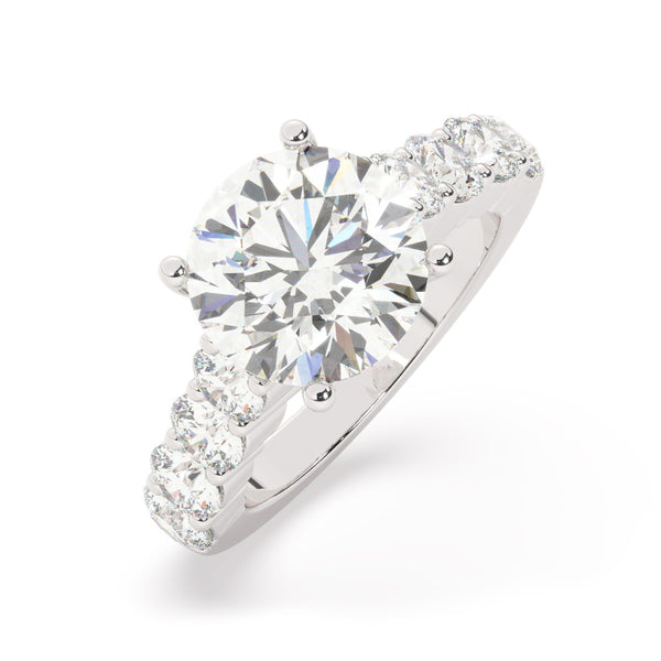 14K White Gold Diamond Brilliant Round Cut Engagement Ring (3.01 ct) - LA DIAMOND