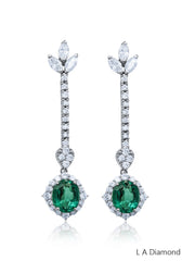 18k White Gold Dangle Earring With Diamond and Emerald - LA DIAMOND