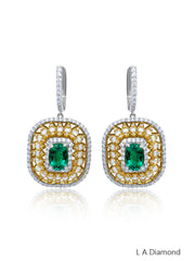 14k Two Tone Diamond Earring with Emerald - LA DIAMOND
