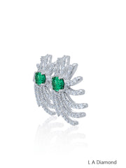 18k White Gold Diamond Earring with Emerald - LA DIAMOND