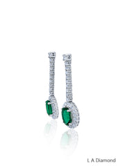14k White Gold Diamond Earring with Emerald - LA DIAMOND