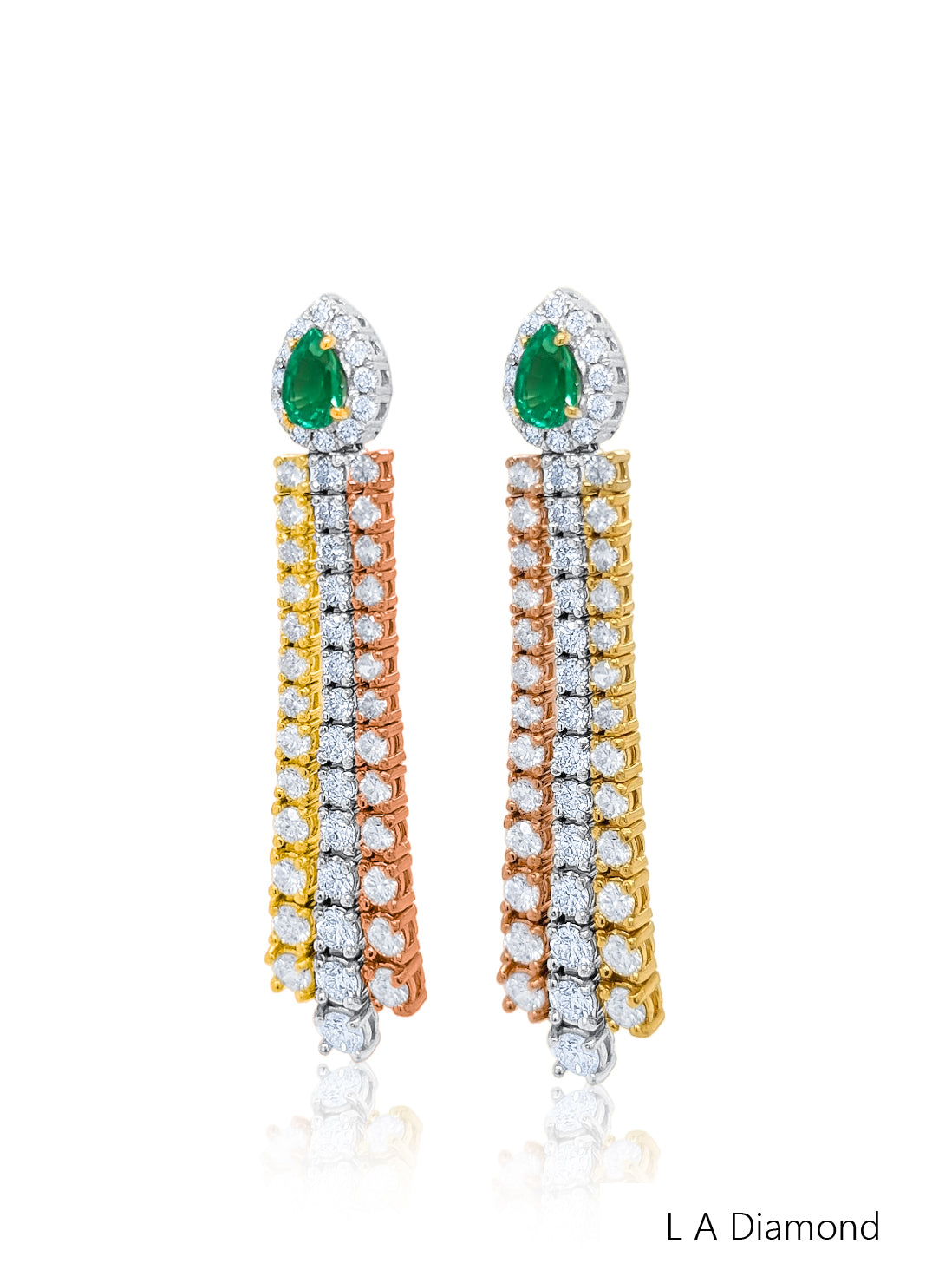 14k Diamond Earring with Emerald Three Tone - LA DIAMOND