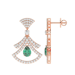 Emerald White Gold Diamond Round And Pear Cut Dangle Earring