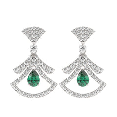 Emerald White Gold Diamond Round And Pear Cut Dangle Earring