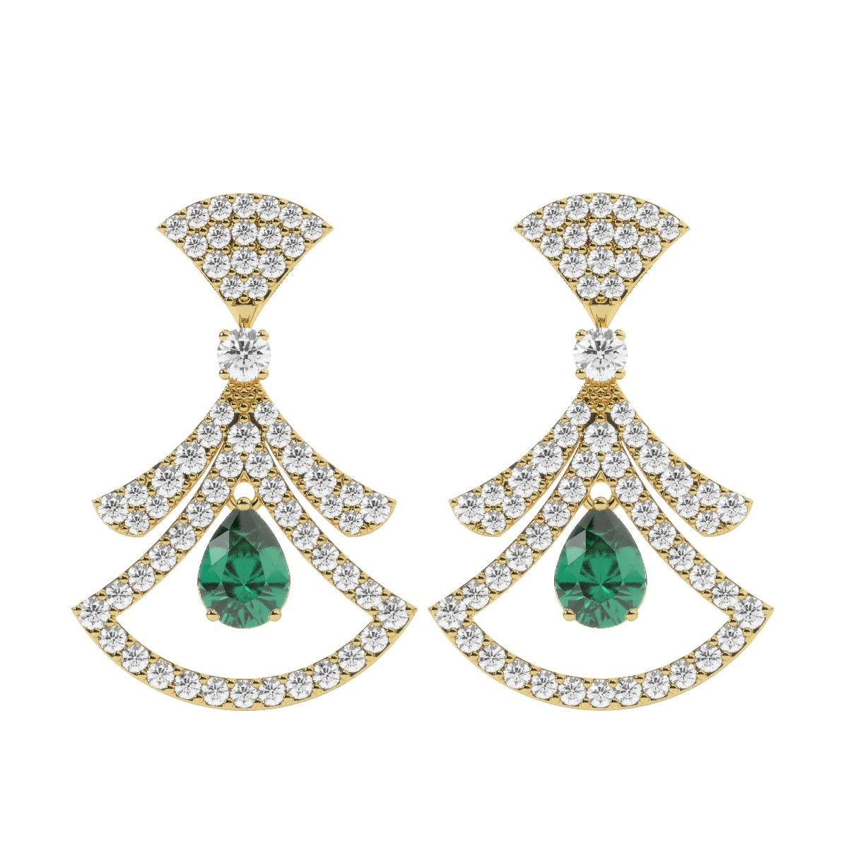 Emerald White Gold Diamond Round And Pear Cut Dangle Earring