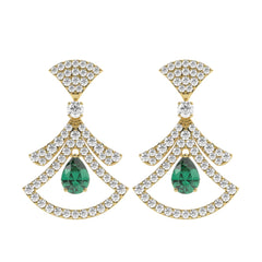 Emerald White Gold Diamond Round And Pear Cut Dangle Earring