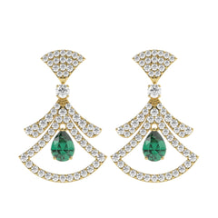 Emerald White Gold Diamond Round And Pear Cut Dangle Earring