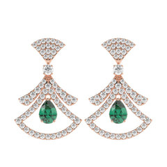 Emerald White Gold Diamond Round And Pear Cut Dangle Earring