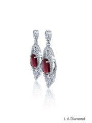 14k White Gold Diamond Round Cut Dangling Earring With Ruby 4.49c