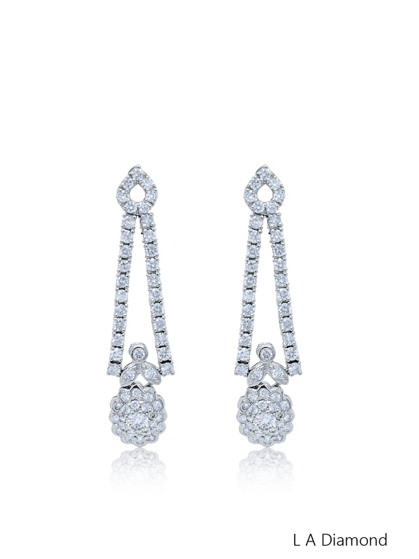 14k White Gold Diamond Round Cut Dangle Earring 3.80c - LA DIAMOND