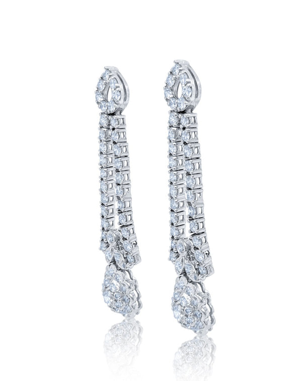 14k White Gold Diamond Round Cut Dangle Earring 3.80c - LA DIAMOND
