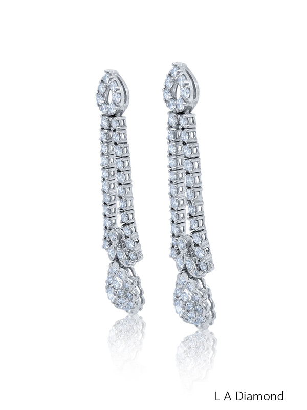 14k White Gold Diamond Round Cut Dangle Earring 3.80c - LA DIAMOND