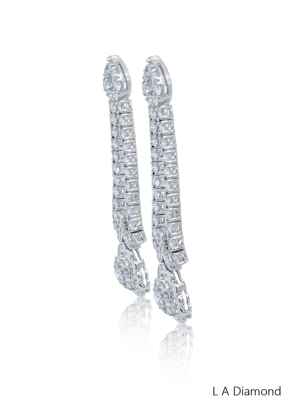 14k White Gold Diamond Round Cut Dangle Earring 3.80c - LA DIAMOND