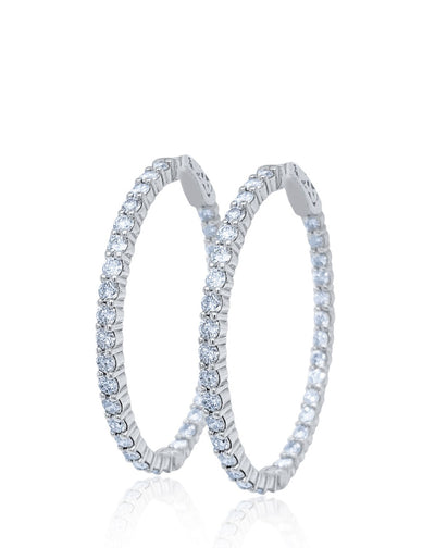 14k White Gold Diamond Round Cut Hoop Earring 6.40c