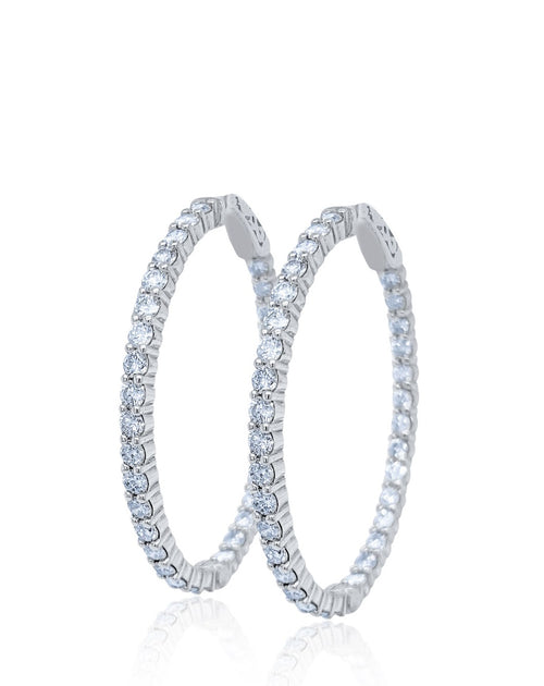 14k White Gold Diamond Round Cut Hoop Earring 6.40c - LA DIAMOND