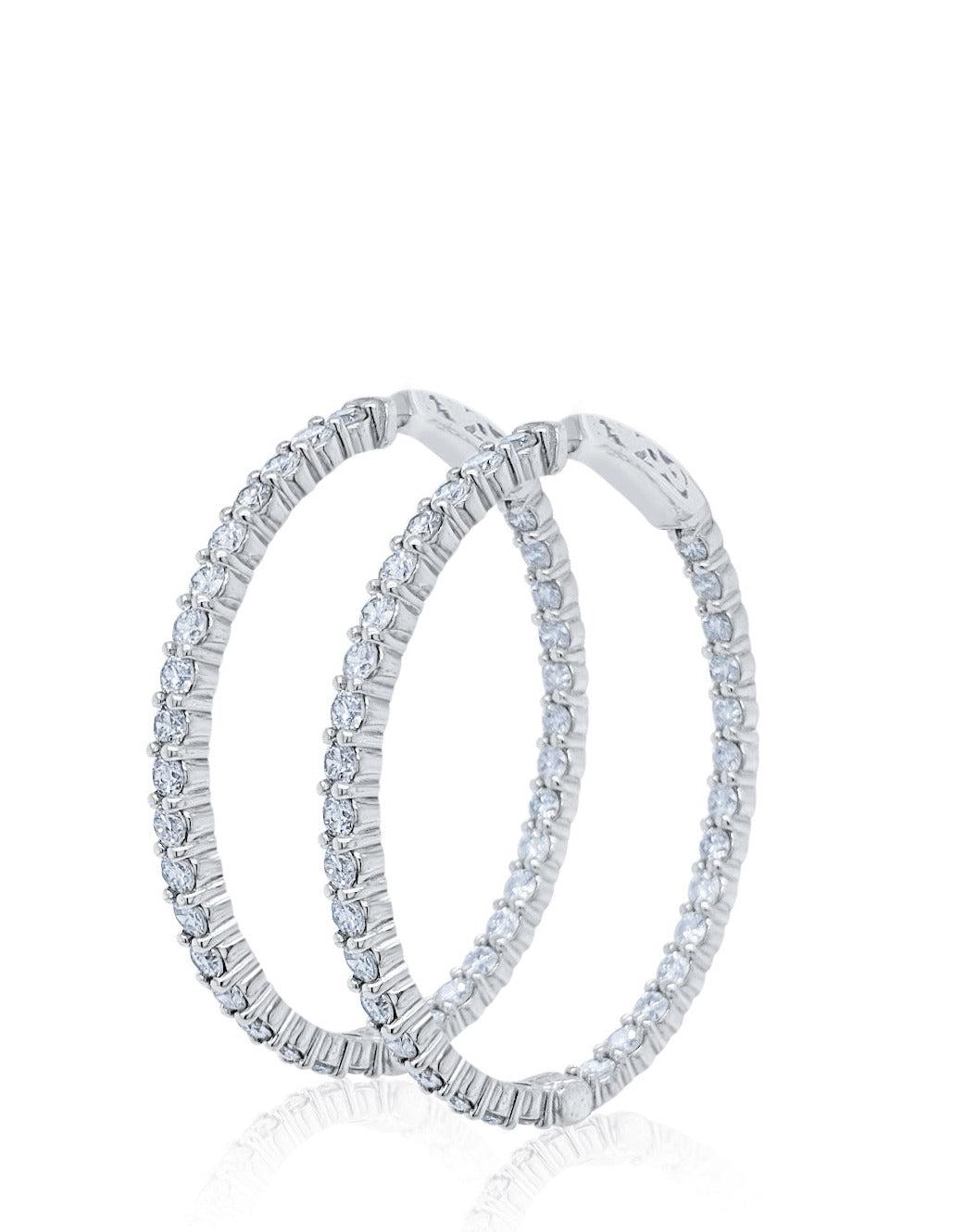 14k White Gold Diamond Round Cut Hoop Earring 6.40c