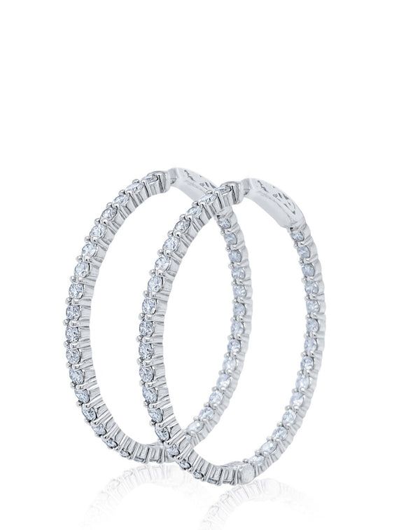 14k White Gold Diamond Round Cut Hoop Earring 6.40c - LA DIAMOND