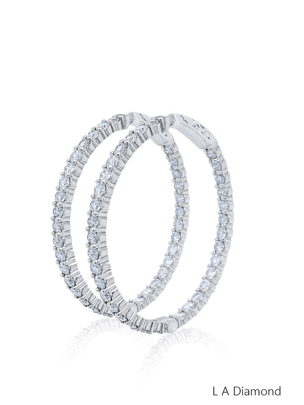 14k White Gold Diamond Round Cut Hoop Earring 6.40c - LA DIAMOND