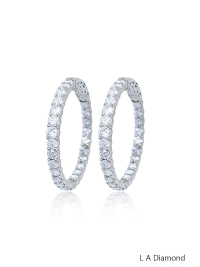 14k White Gold Diamond Round Cut Inside-Out Infinity Hoop Earring 5c