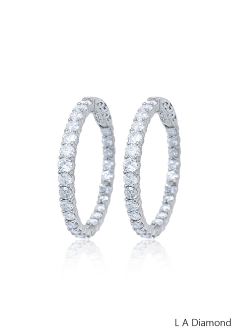 14k White Gold Diamond Round Cut Inside-Out Infinity Hoop Earring 5c - LA DIAMOND