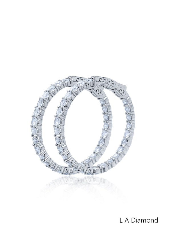14k White Gold Diamond Round Cut Inside-Out Infinity Hoop Earring 5c - LA DIAMOND