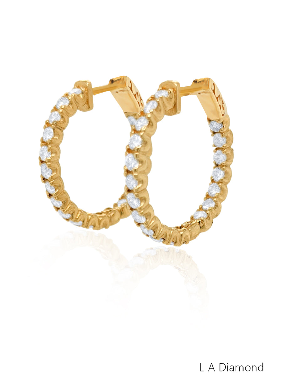 14k Yellow Gold Diamond Round Cut Hoop Earring 2.38c