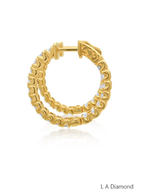 14k Yellow Gold Diamond Round Cut Hoop Earring 2.38c - LA DIAMOND