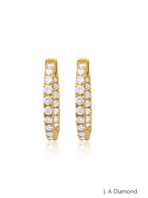 14k Yellow Gold Diamond Round Cut Hoop Earring 2.38c - LA DIAMOND