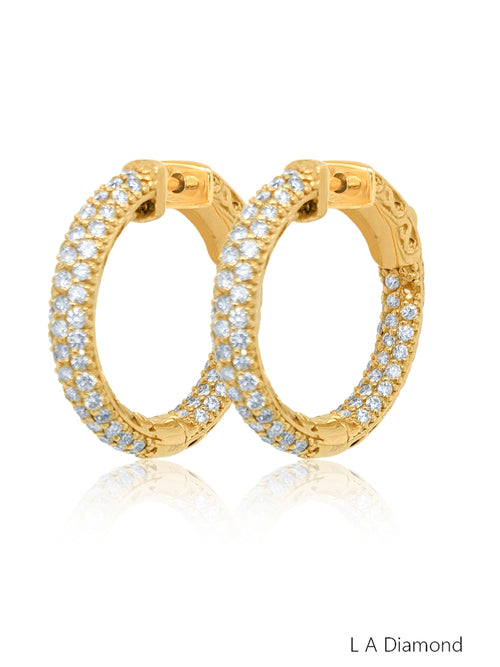 14k Yellow Gold Diamond Round Cut Inside-Out Hoop Earring 2.96c - LA DIAMOND