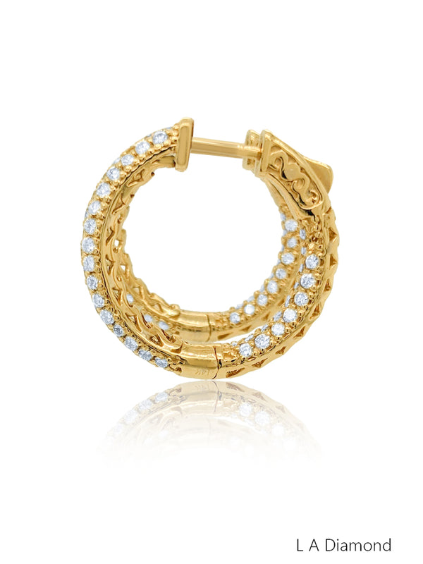 14k Yellow Gold Diamond Round Cut Inside-Out Hoop Earring 2.96c - LA DIAMOND
