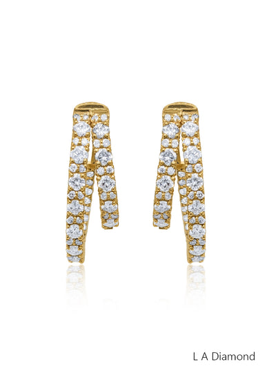 14k Yellow Gold Diamond Round Cut Huggie Earring