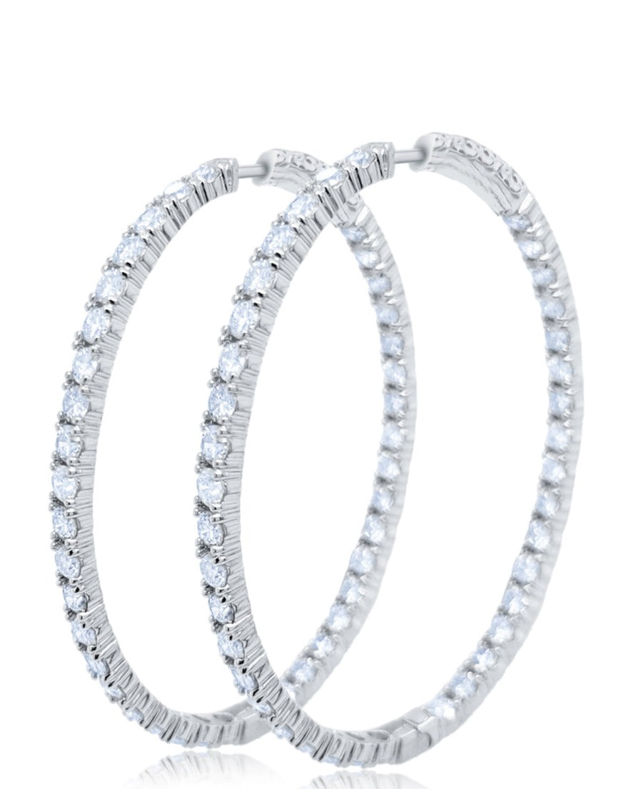 14k White Gold Diamond Round Cut Hoop Earring 7.60c