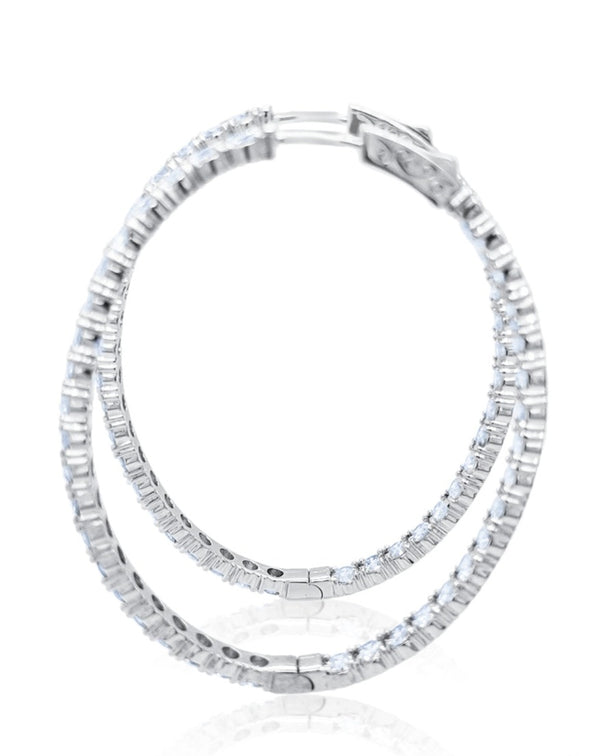 14k White Gold Diamond Round Cut Hoop Earring 7.60c - LA DIAMOND