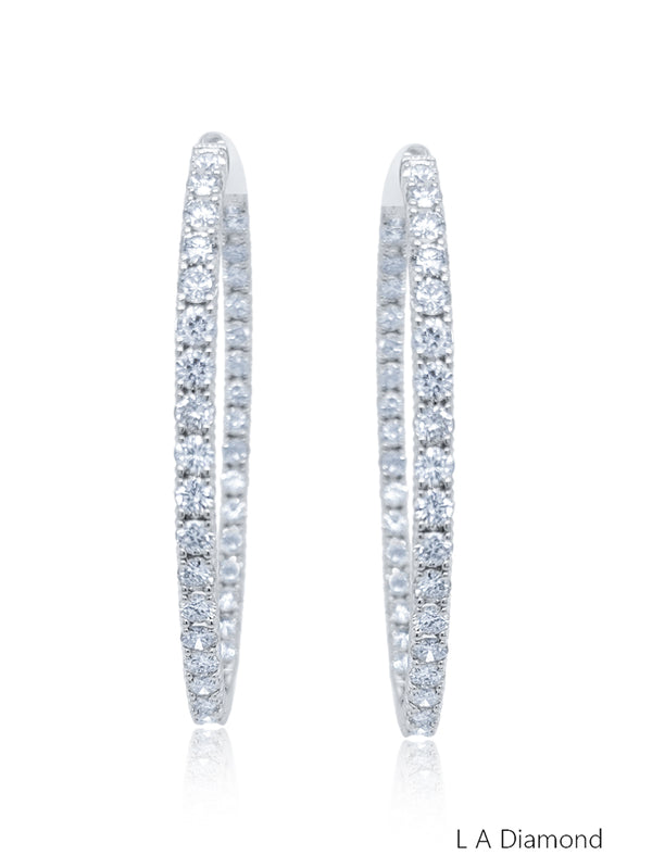 14k White Gold Diamond Round Cut Hoop Earring 7.60c - LA DIAMOND