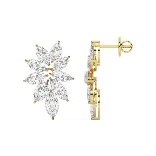 14K White Gold Diamond Marquise Cut Floral Stud Earring 6.52c - LA DIAMOND
