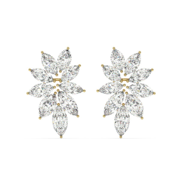 14K White Gold Diamond Marquise Cut Floral Stud Earring 6.52c - LA DIAMOND