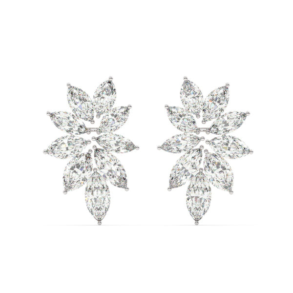 14K White Gold Diamond Marquise Cut Floral Stud Earring 6.52c - LA DIAMOND