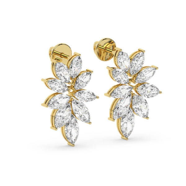 14K White Gold Diamond Marquise Cut Floral Stud Earring 6.52c - LA DIAMOND
