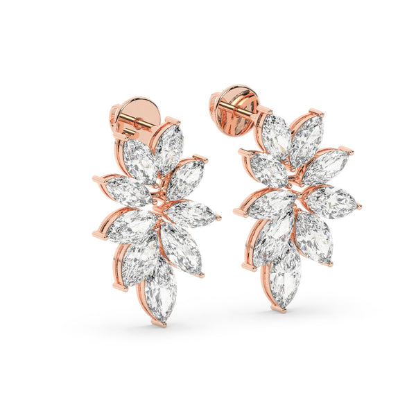 14K White Gold Diamond Marquise Cut Floral Stud Earring 6.52c - LA DIAMOND
