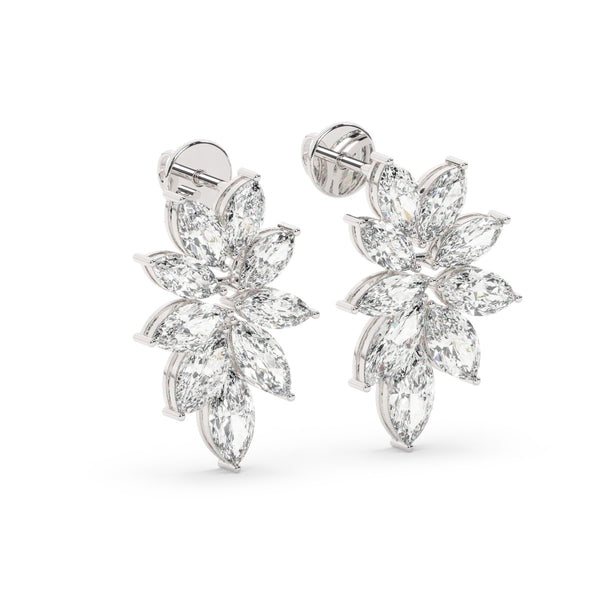 14K White Gold Diamond Marquise Cut Floral Stud Earring 6.52c - LA DIAMOND