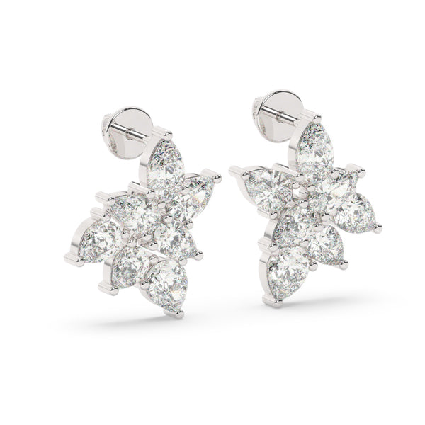 White Gold Diamond Pear Cut Flower Stud Earring - LA DIAMOND