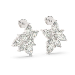 White Gold Diamond Pear Cut Flower Stud Earring
