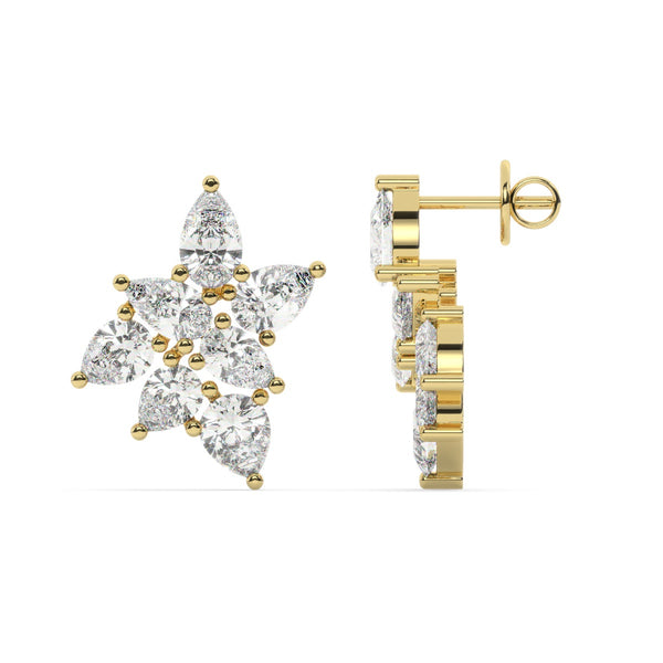 White Gold Diamond Pear Cut Flower Stud Earring - LA DIAMOND