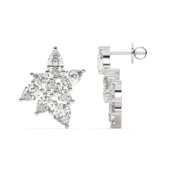 White Gold Diamond Pear Cut Flower Stud Earring - LA DIAMOND