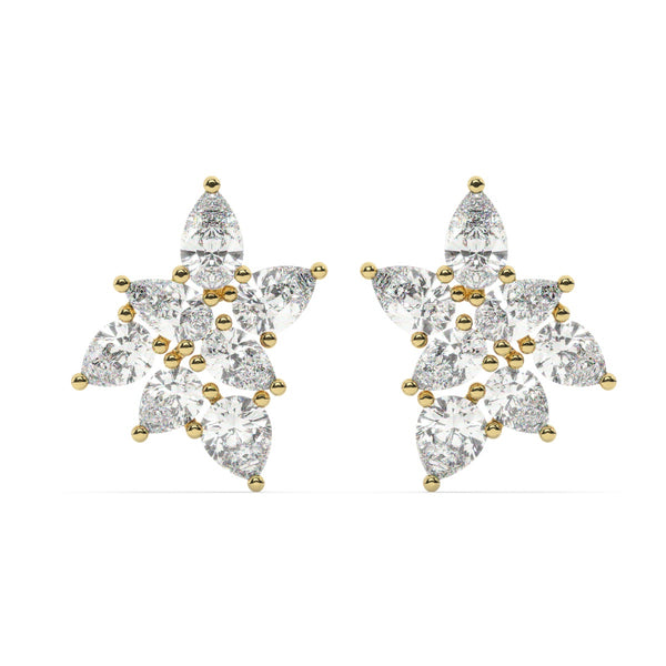 White Gold Diamond Pear Cut Flower Stud Earring - LA DIAMOND